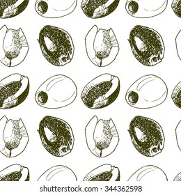 Seamless pattern with green and black olives.