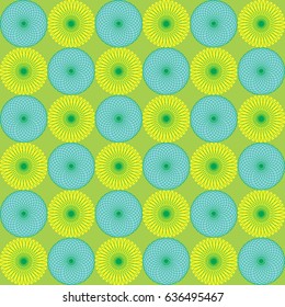 Seamless pattern green and blue circles on a green background. Decorative background for fabric, textile, wrapping paper, cards, invitations, Wallpapers, web design.