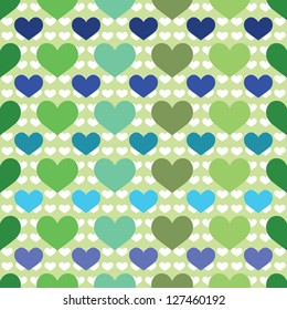 Seamless pattern with green and blue hearts can be used in textiles, for book design, website background, fills, digital paper, in interior