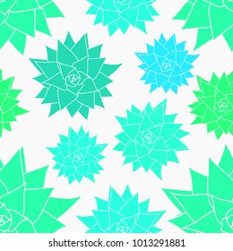 Seamless pattern with green and blue succulents plants. Desert garden concept.