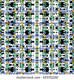 Seamless pattern with green, blue, yellow and black elements