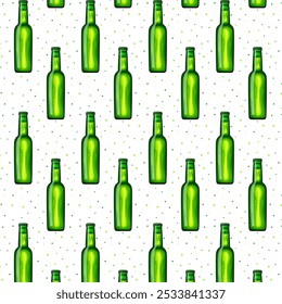 Botellas verdes de cerveza sin patrón. Diseños de Vector para uso en Anuncio, póster, tarjeta, invitación. Oktoberfest.