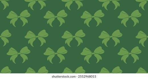 Seamless pattern of green bows on a green background.