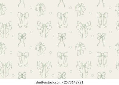 Seamless pattern green bows in retro style