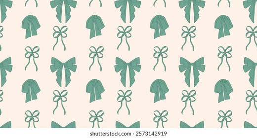 Seamless pattern green bows in vintage style