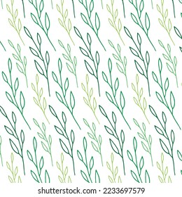 Seamless pattern with green branch with herbs isolated on white background