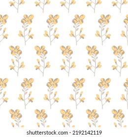 seamless pattern with green branch and yellow flowers on a white background.Vector illustration material of a beautiful flower,