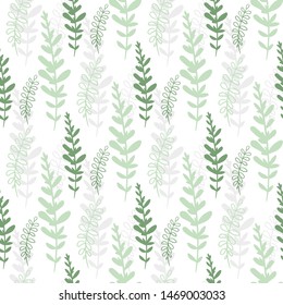 Seamless pattern with green branches. Endless texture for design. Vector background with green leaves for romantic cards, design, wedding announcements, fabric, textile.