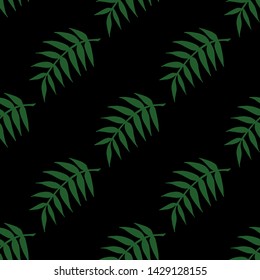 Seamless pattern with green branches on black background for fabric, textile, clothes, tablecloth, post cards and other things. Endless background for your design. Vector image. 