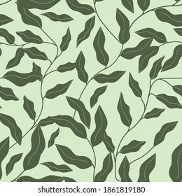 Patrón sin inconvenientes Ramas verdes Plantas Diseño Ilustración vectorial