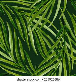 Seamless pattern with green branches. Watercolor hand drawing. Vector illustration