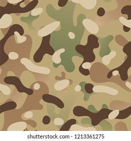 Seamless pattern of green, brown and beige stains in military style. Abstract texture.Desert camouflage