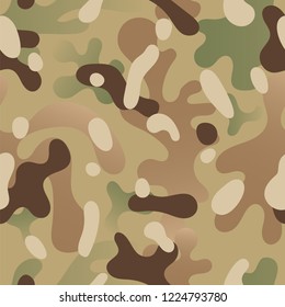 Seamless pattern of green, brown and beige stains in military style. Abstract texture