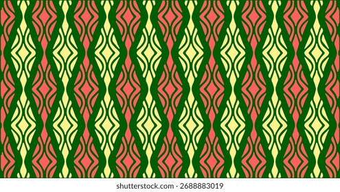 Seamless pattern with green, brown, and orange abstract lines forming a decorative geometric background.