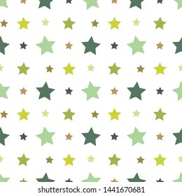 Seamless pattern with green and brown stars on white background for plaid, fabric, textile, clothes, cards, post cards, scrapbooking paper, tablecloth and other things. Vector image. 