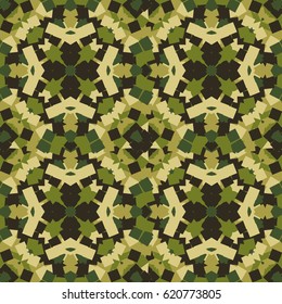 Seamless pattern. Green, brown, yellow and khaki. Camouflage colors.