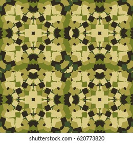 Seamless pattern. Green, brown, yellow and khaki. Camouflage colors.