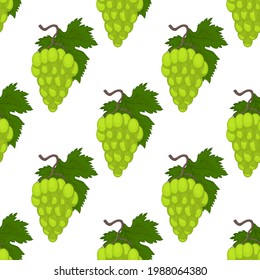 Seamless pattern with green bunches of grapes on a white background.