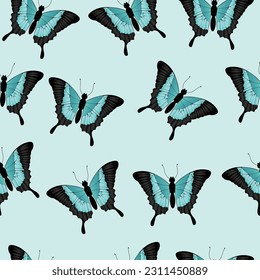 Seamless pattern green butterfly, natural, fauna, great for textile, background, wallpaper	