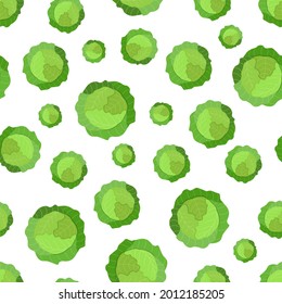 Seamless pattern Green cabbage head with large leaves, a vector illustration of fresh organic vegetables