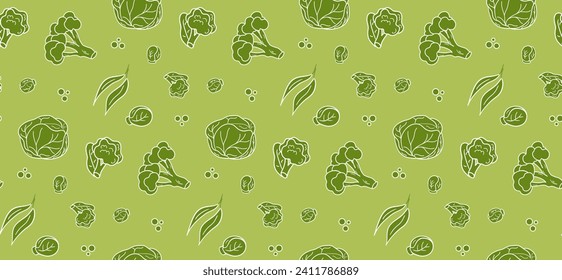 seamless pattern green Cabbage vector illustration. Design for kale day, healthy food, health day, recipes. Green and white background assorted cabbage for cover, print, book decoration, postcard, web