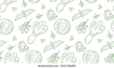 seamless pattern green Cabbage vector illustration. Design for kale day, healthy food, health day, recipes. Green and white background assorted cabbage for cover, print, book decoration, postcard, web