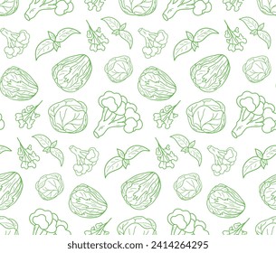 seamless pattern green Cabbage vector illustration. Design for kale day, healthy food, health day, recipes. Green and white background cartoon assorted cabbage for cover, print, book decoration