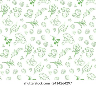 seamless pattern green Cabbage vector illustration. Design for kale day, healthy food, health day, recipes. Green and white background cartoon assorted cabbage for cover, print, book decoration