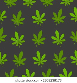 Nahtloses Muster mit grünen Cannabisblättern auf schwarzem Hintergrund