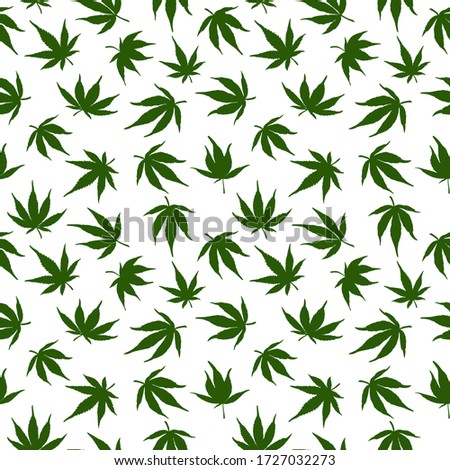 Seamless pattern of green cannabis leaves on a white background. Green hemp leaves. Vector illustration.Seamless pattern of marijuana