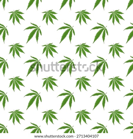 Seamless pattern with green cannabis leaves on a clean white background, suitable for medical cannabis themes, pharmaceutical design, packaging, textiles and botanical projects.