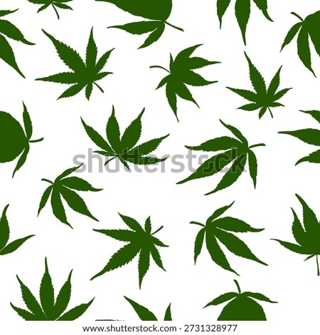 Seamless pattern of green cannabis leaves on a white background. Green hemp leaves. Vector illustration.Seamless pattern of marijuana