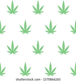 seamless pattern - green cannabis on a white background