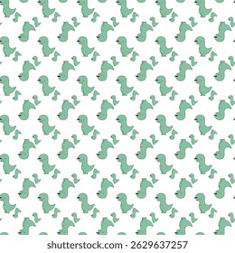 Seamless Pattern of Green Cartoon Dinosaurs on White Background
