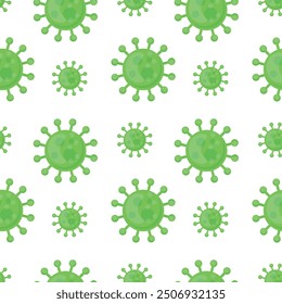 Patrón sin fisuras de virus de dibujos animados verdes.