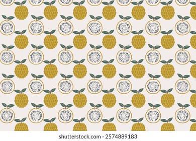 Seamless pattern with green cherimoya. Vector background with tropical fruits.