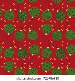 Seamless pattern of green Christmas and New Year balls
