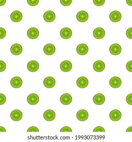 Seamless pattern of green circle slices of kiwi.Vector flat illustration.Summer fruit background with exotic healthy food.On white backdrop.For fabrics,textile,wrappings,wallpapers and other designs.