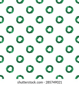 Seamless pattern with green circles in the modern polygonal patterns on white background