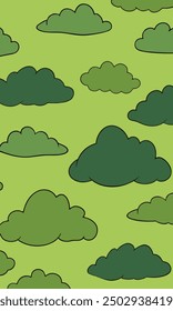 A seamless pattern of green clouds on a green background