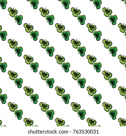 Seamless pattern green clover leaf. Freehand drawing with ink.