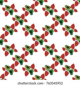 Seamless pattern green clover leaf. Freehand drawing with ink.
