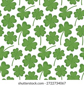 Seamless pattern with green clover leaves. St. Patrick’s Day background with elements	for lucky 