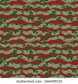 Seamless pattern with green clover on grunge waves
