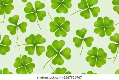 Seamless pattern green clover vector. Shamrock leaf, green plant background for Saint Patrick's Day. Nature ireland illustration. Vector Patrick's Day Seamless Pattern.