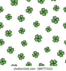 Seamless pattern with green clovers  leaf on a white background. Stock vector illustration.Scandinavian style.Clover pattern for Saint Patrick's Day.Grassy background.