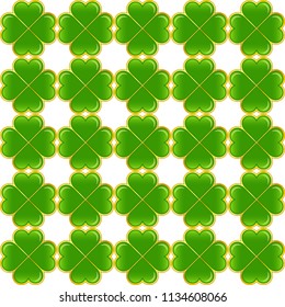 Seamless pattern of green clovers. Vector ornament.