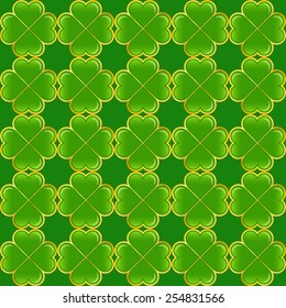 Seamless pattern of green clovers. Vector ornament.