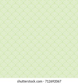 Seamless pattern in green color made of circles. Inspired of banknote, money design, currency, note, check or cheque, ticket, reward. Watermark security. Vector.