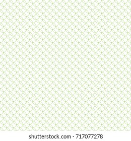Seamless pattern in green color made of circles. Inspired of banknote, money design, currency, note, check or cheque, ticket, reward. Watermark security. Vector.